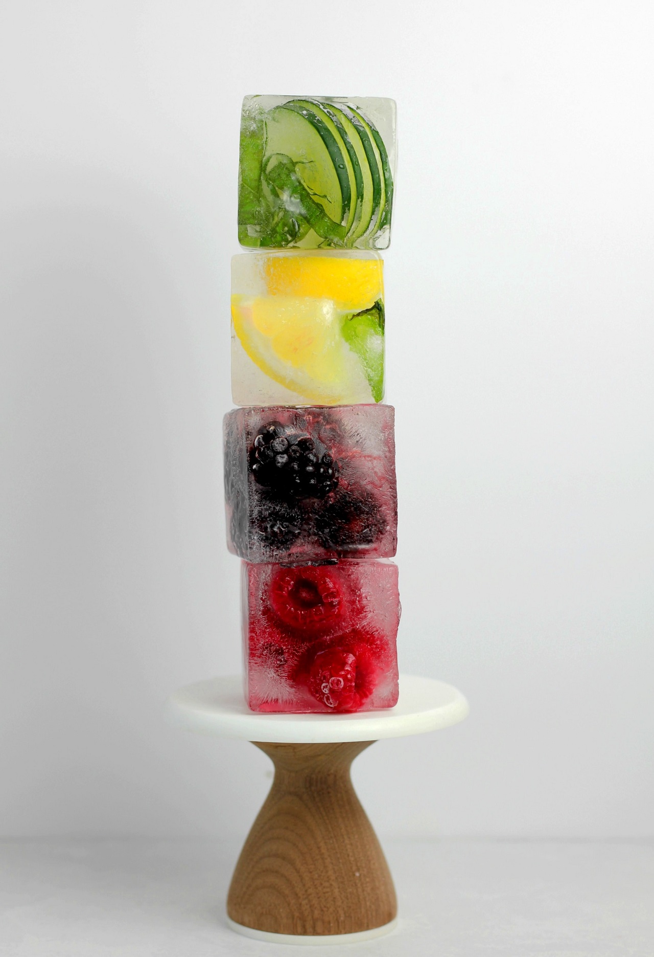 ice with fruit ice cube tower