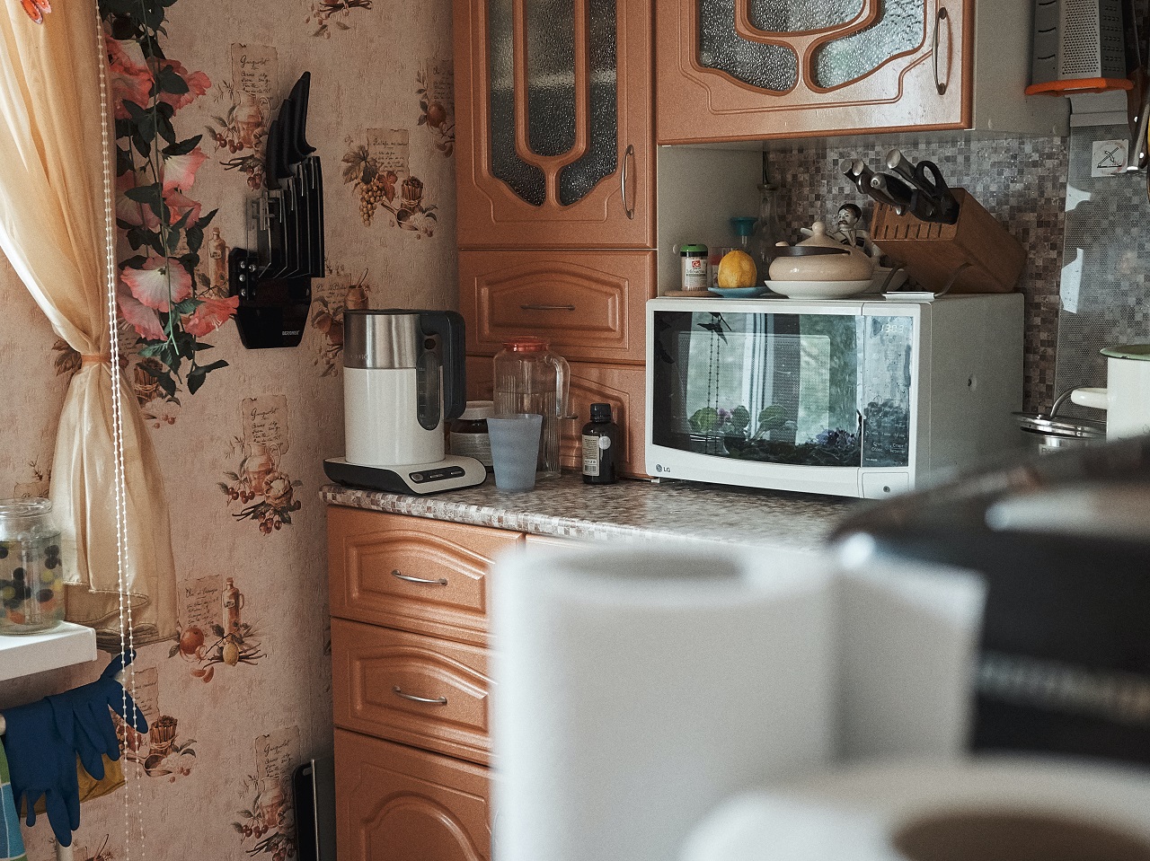kitchen and microwave kitchen and microwave