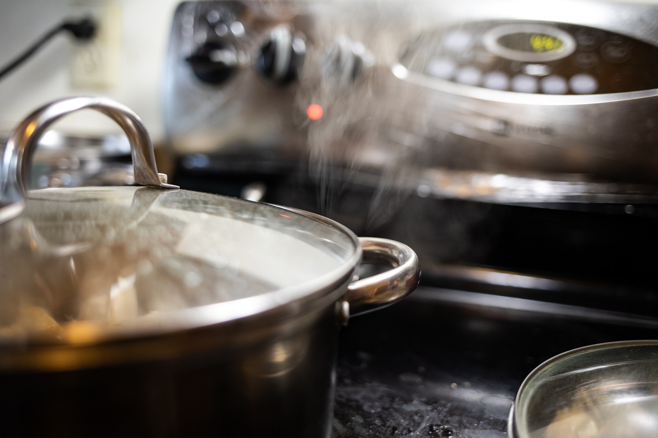 steam from pot steaming pot