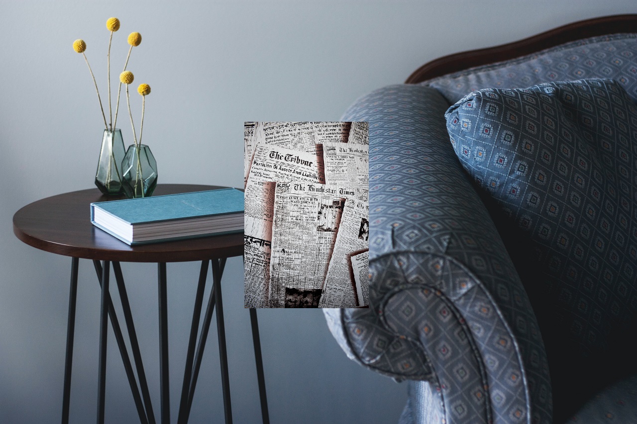 sofa and newspaper