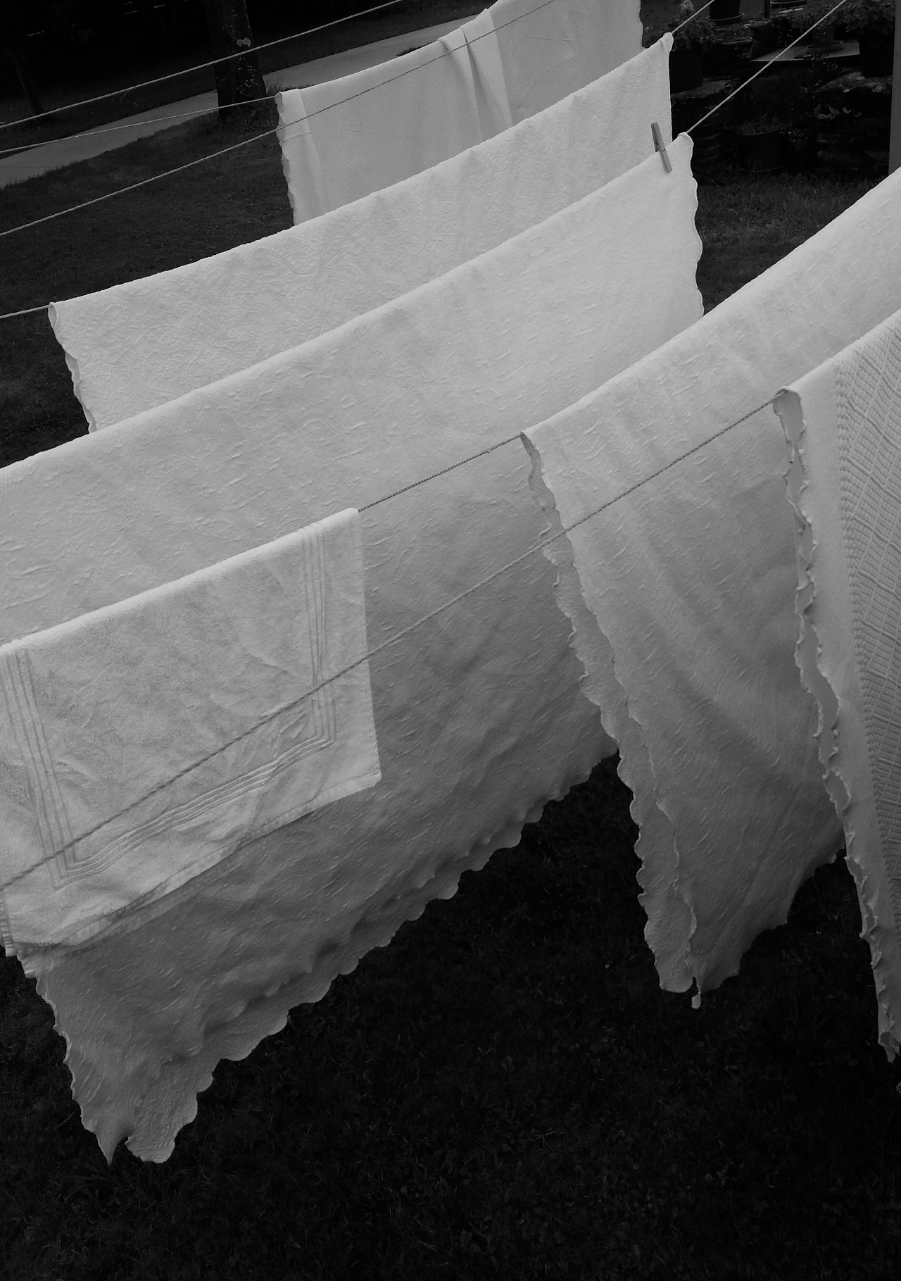 drying white linens