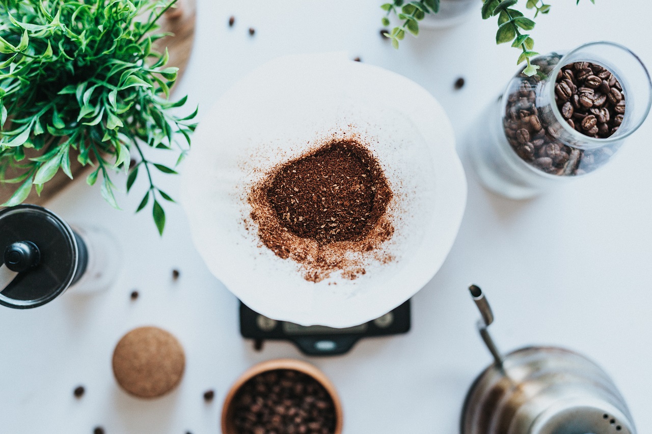 coffee grounds and beans