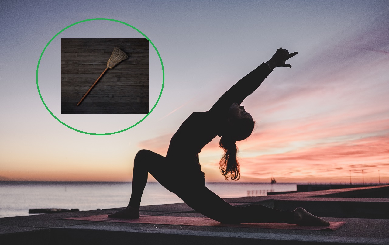 woman exercising and broom