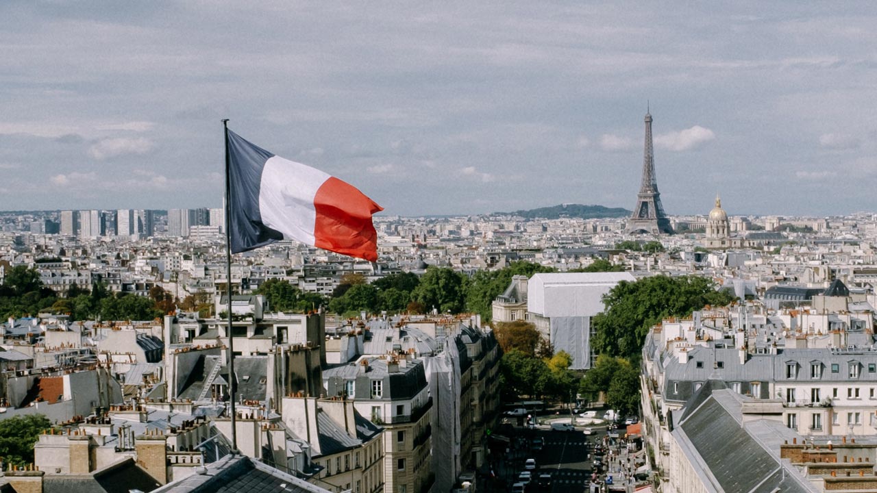 French flag and city