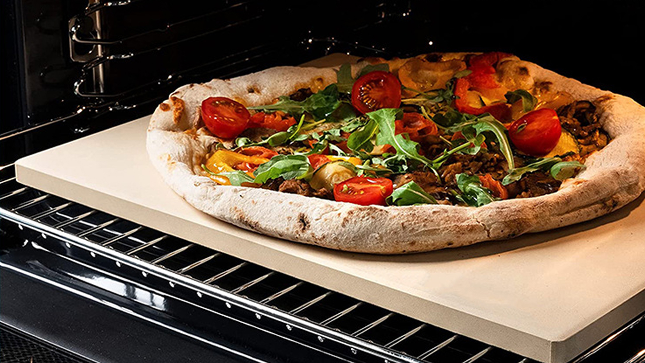 pizza on a refractory stone
