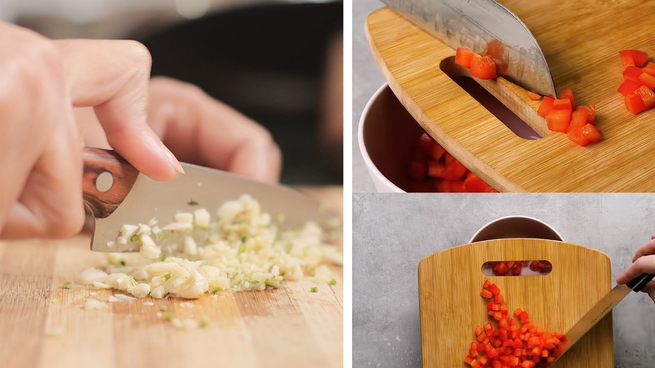 transfer food with the hole in cutting board