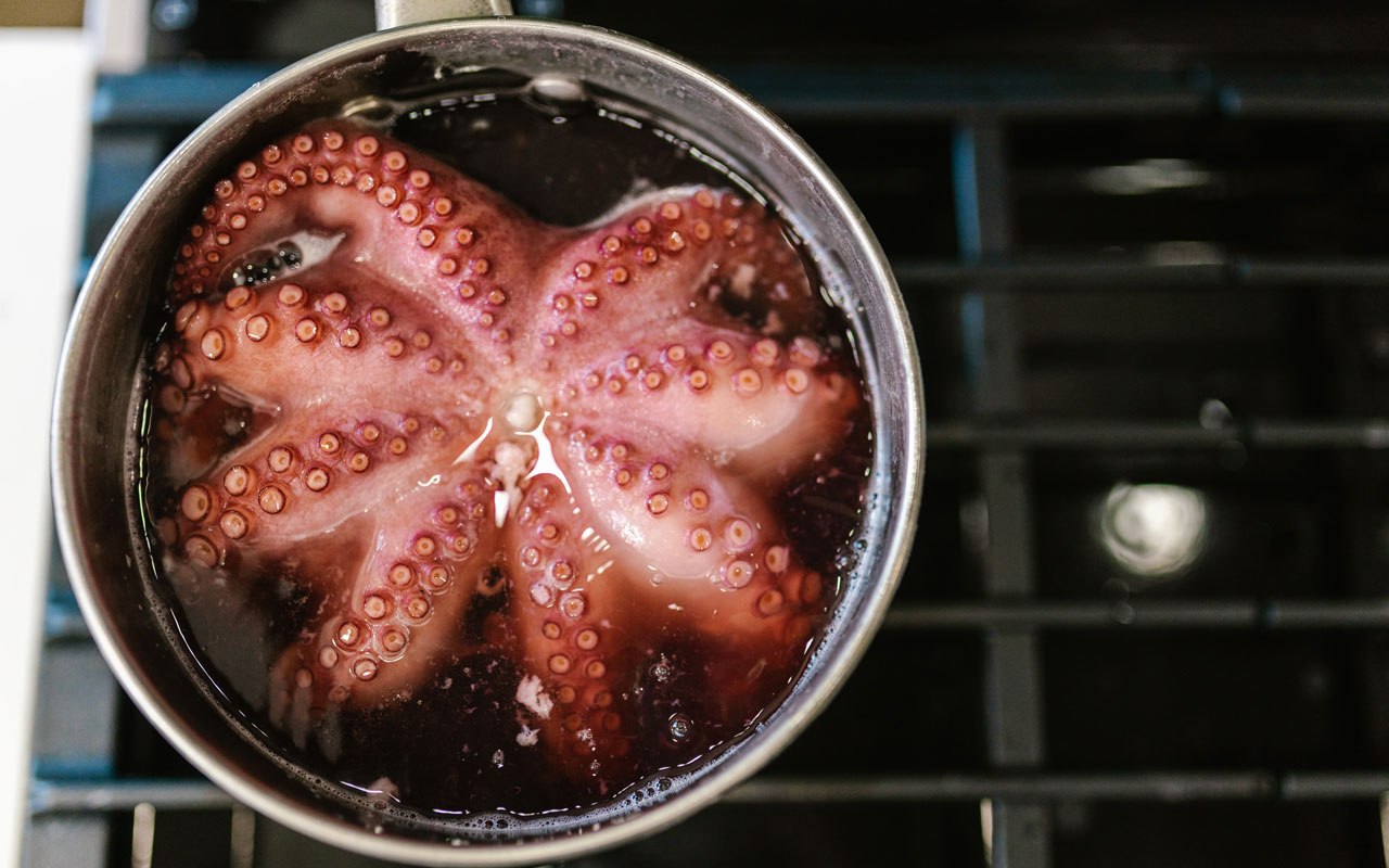 Many octopus recipes initiate with boiling step