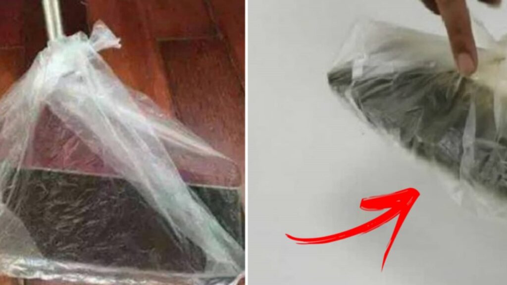 plastic bags on brooms