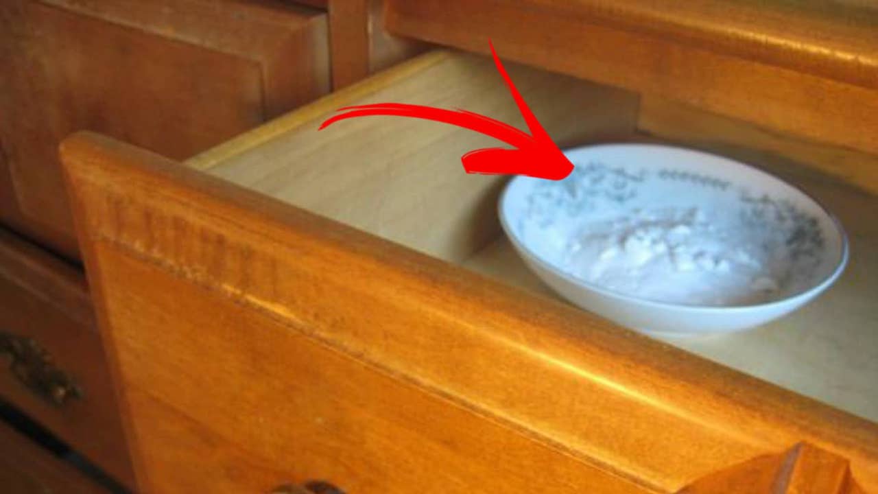 prepared mixture in a bowl placed in the drawer of the wooden furniture