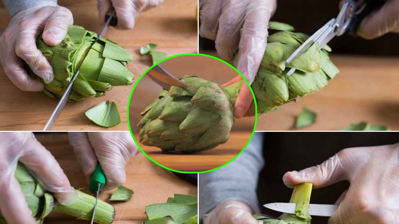 Steps of cleaning artichokes