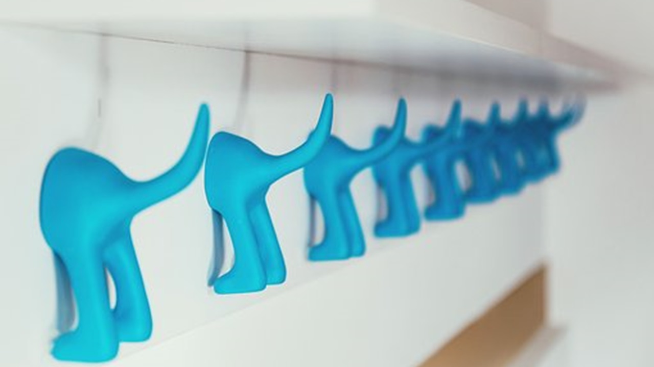 beautiful suction cups, shaped like the back of a puppy are attached to the wall