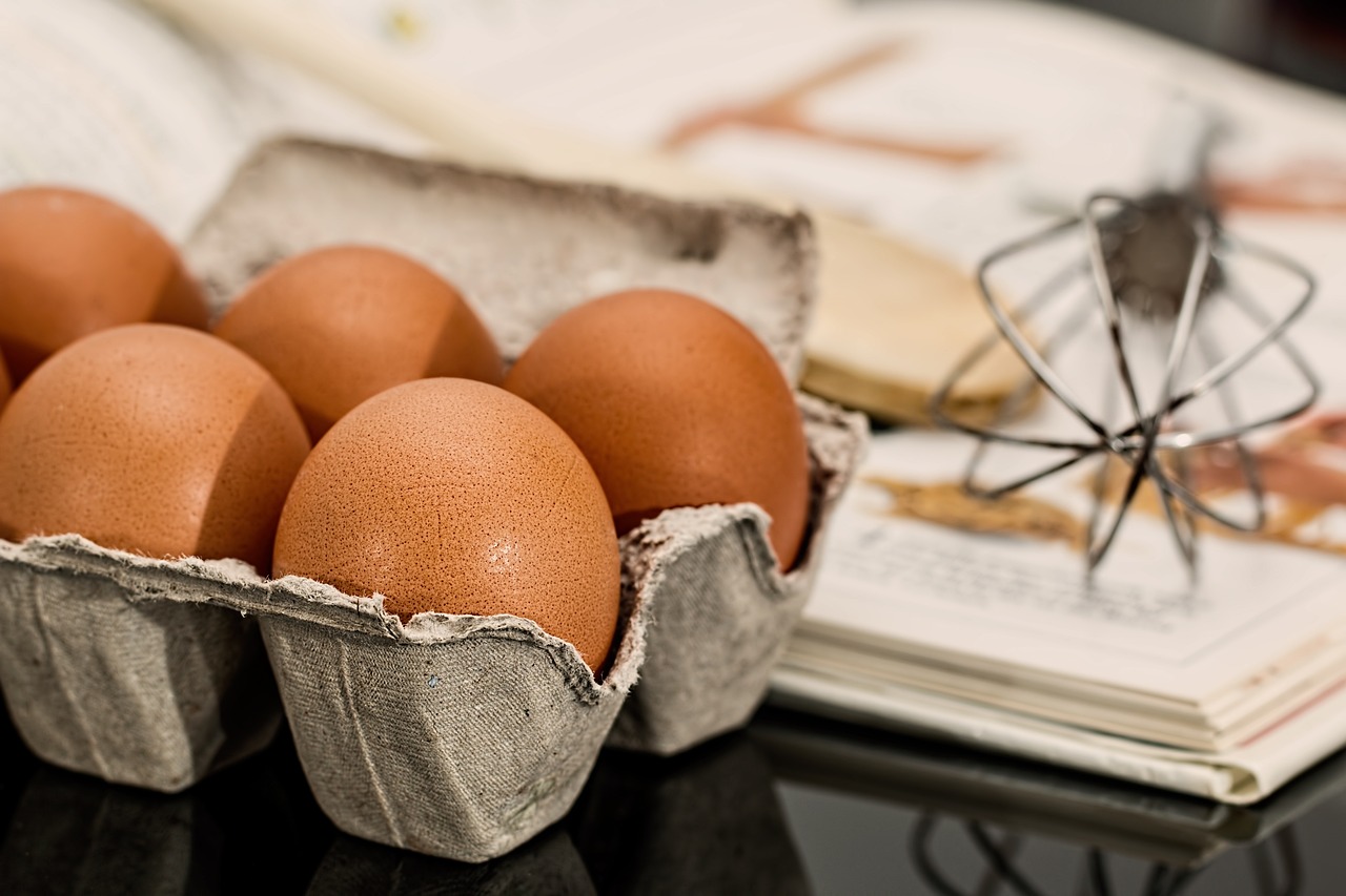 some eggs are placed in the egg box