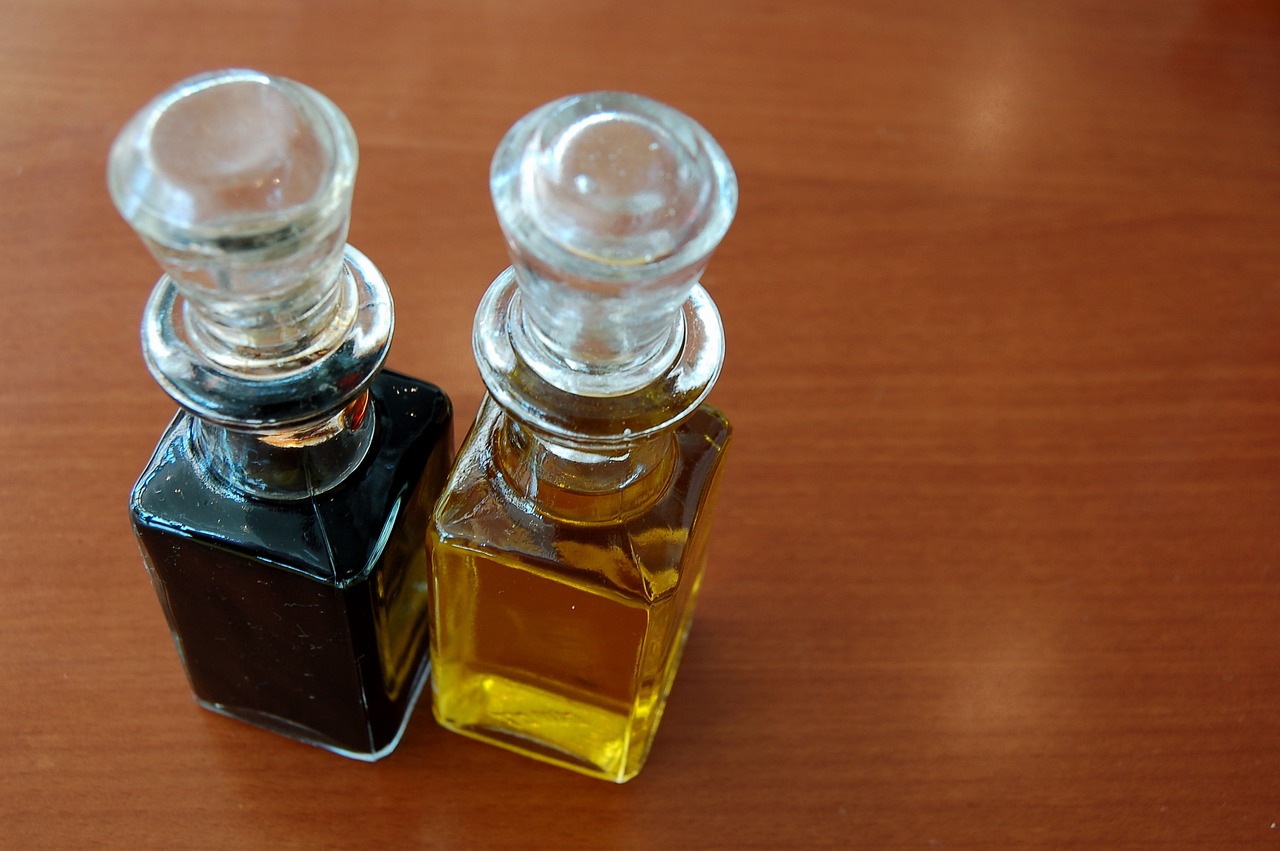 ingredients for eliminating mold are in the two small bottles placed on the table