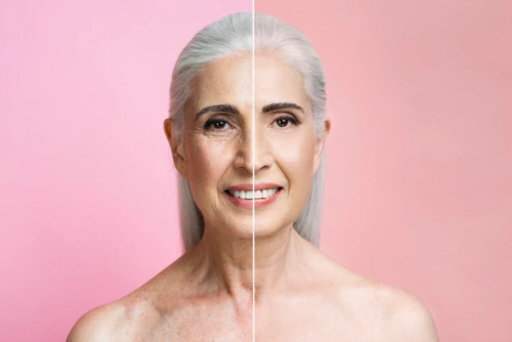 before and after using the Anti-aging treatment with Nivea coffee and cream