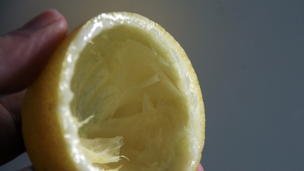 a person is holding lemon peel