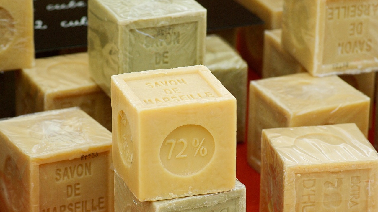 cubes of marselle soap placed on the table