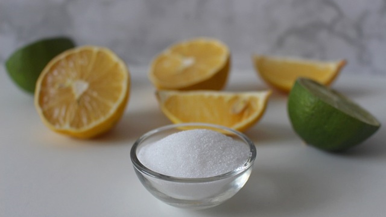 salt in a small bowl and some slices of lemon are placed on the table