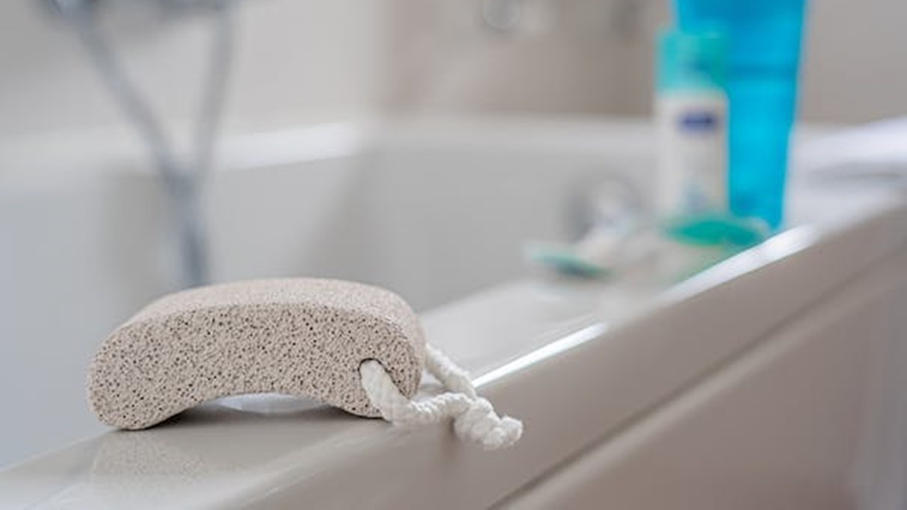 pumice stone placed on the tub