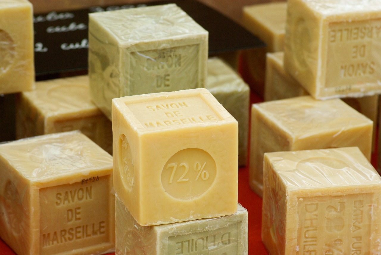 cubes of marselle soap placed on the table