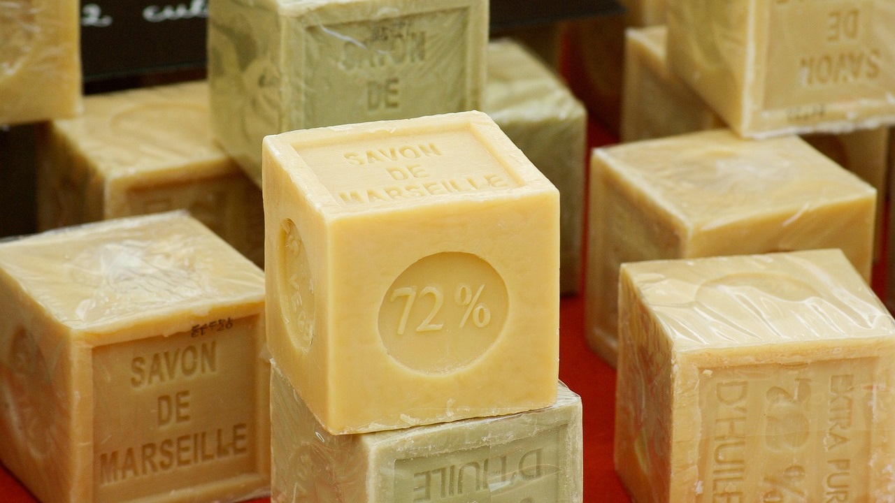 cubes of marseille soap are placed on the table